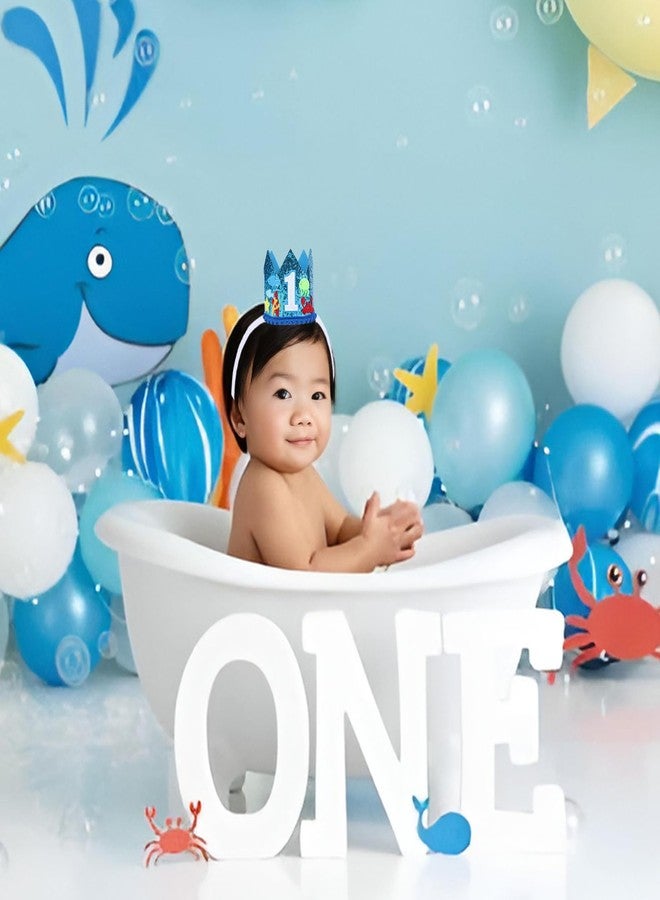 CORNER LACE Ocean Theme 1st Birthday Hat - Oneder The Sea First Birthday Glitter Crown Blue, Jellyfish One Year Old Happy Birthday Party Decorations Supplies Favors Photo Booth Props - Image 2
