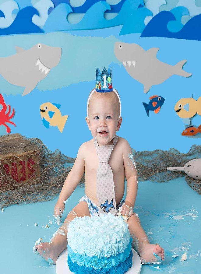 CORNER LACE Ocean Theme 1st Birthday Hat - Oneder The Sea First Birthday Glitter Crown Blue, Jellyfish One Year Old Happy Birthday Party Decorations Supplies Favors Photo Booth Props - Image 3
