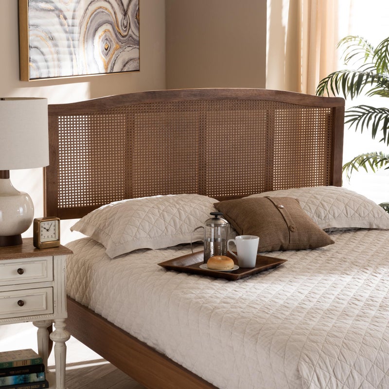 Baxton Studio Marieke Mid-Century Modern Ash Wanut Finished Wood and Synthetic Rattan Queen Size Headboard - Image 4