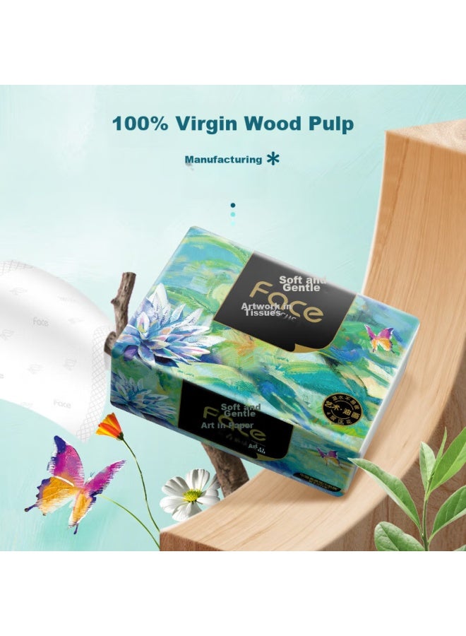 CS Jierou Facial Tissues, Art Oil Painting Face 4-ply 80 Sheets*24 Packs, Water-absorbent Face Tissues, Gentle And Delicate, Whole Box - Image 5
