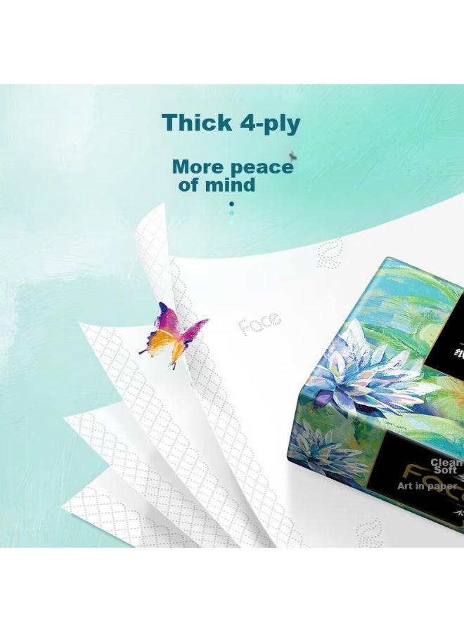 CS Jierou Facial Tissues, Art Oil Painting Face 4-ply 80 Sheets*24 Packs, Water-absorbent Face Tissues, Gentle And Delicate, Whole Box - Image 4