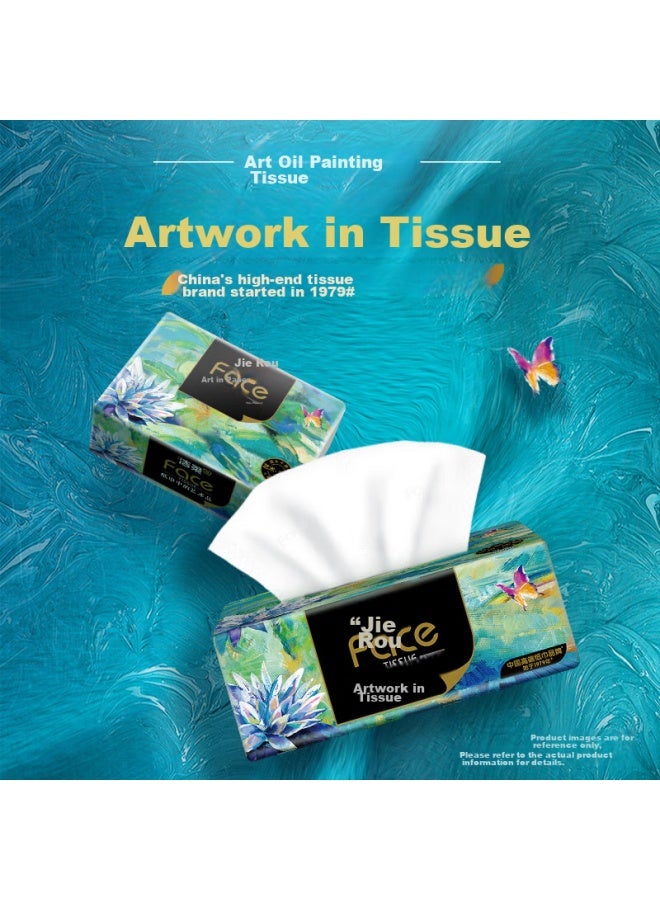 CS Jierou Facial Tissues, Art Oil Painting Face 4-ply 80 Sheets*24 Packs, Water-absorbent Face Tissues, Gentle And Delicate, Whole Box - Image 2