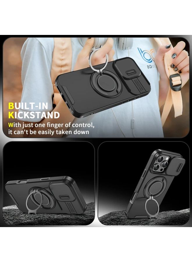 Black Shockproof Magnetic Phone Case For iPhone 17 Pro Max 360 Rotating Metal Stand - Image 5