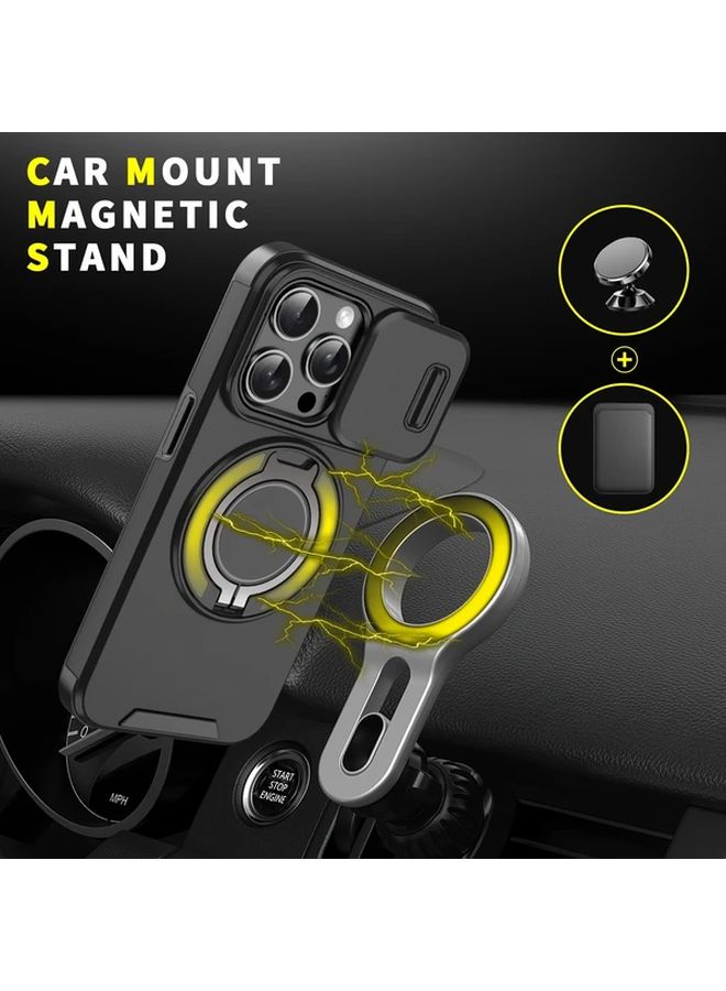 Black Shockproof Magnetic Phone Case For iPhone 17 Pro Max 360 Rotating Metal Stand - Image 4