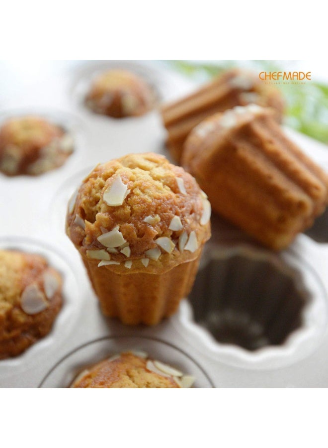 شيف ميد قالب كانيل 12 تجويف غير لاصق صينية خبز معدنية احترافية لتحضير الكانيل والمافن والكب كيك بتوزيع حرارة متساوٍ وسطح متين سهل التنظيف - Image 2