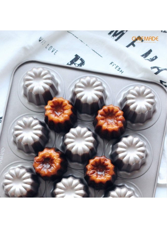 شيف ميد قالب كانيل 12 تجويف غير لاصق صينية خبز معدنية احترافية لتحضير الكانيل والمافن والكب كيك بتوزيع حرارة متساوٍ وسطح متين سهل التنظيف - Image 3