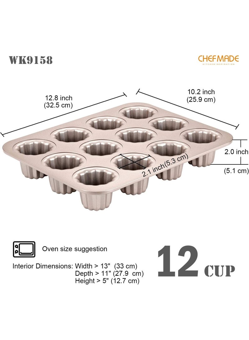 شيف ميد قالب كانيل 12 تجويف غير لاصق صينية خبز معدنية احترافية لتحضير الكانيل والمافن والكب كيك بتوزيع حرارة متساوٍ وسطح متين سهل التنظيف - Image 4