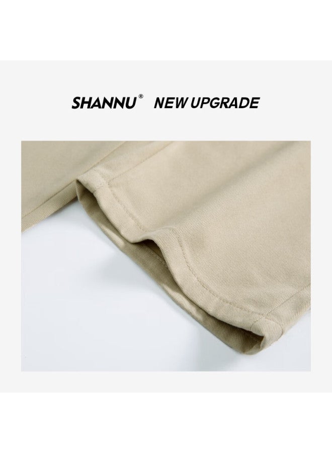 Shannu Men's Pants, Autumn And Winter Fleece-lined Pure Cotton Black Straight Loose Wide-leg Casual Trousers, Army Green, M