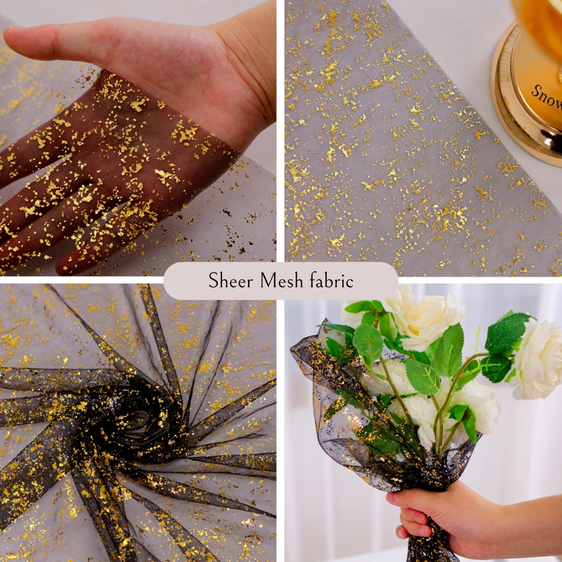 Snowkingdom Black and Gold Cheesecloth Table Runner 10 FT, Sheer Chiffon Sparkle Gauze Mesh Runners 120 Inch, Glitter Table Centerpieces Decoration for Birthday Party Wedding Christmas Halloween - Image 3