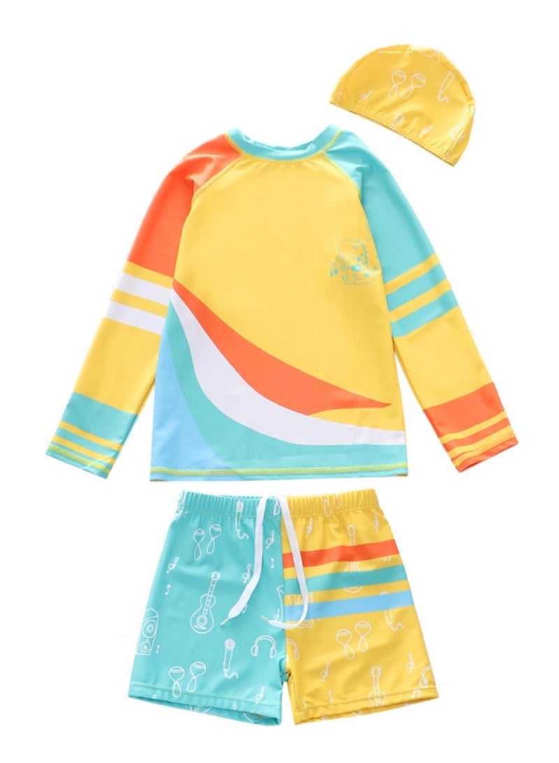 Generic 3pcs children's swimsuit boy shorts long sleeve swimming cap sun protection swimsuit beach swimsuit  - Image 1