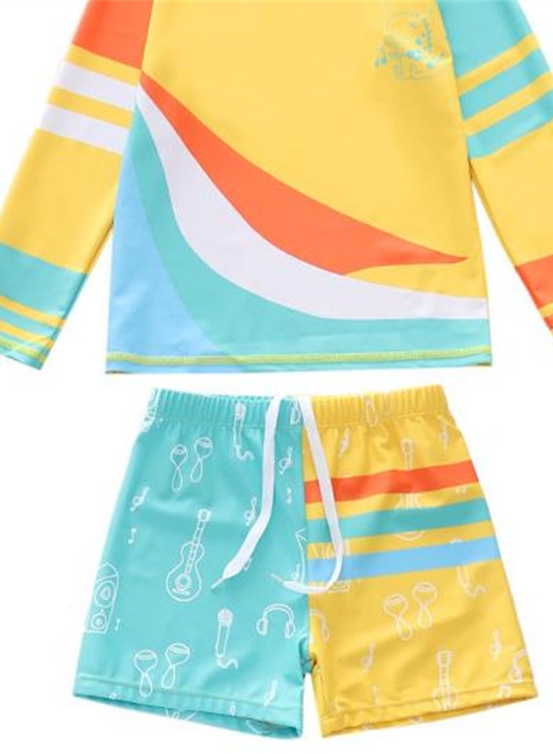 Generic 3pcs children's swimsuit boy shorts long sleeve swimming cap sun protection swimsuit beach swimsuit  - Image 3