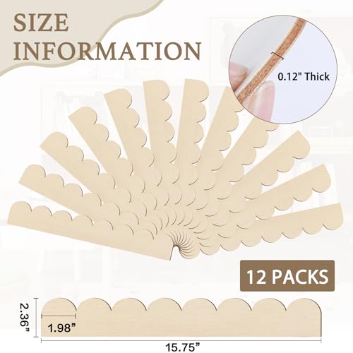 Hamminy Scalloped Decorative Wood Trim Unfinished Scalloped Edge Wooden Molding Cute DIY Moulding Trims for Cabinet Window Shelf Door Wall, 15.74 x 2.36 Inch, 12 Pack - Image 2
