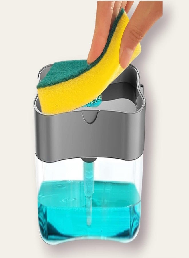 Moxstar 2 -in -1 Soap Dispenser for Bathroom Accessories Dishwasher Liquid Dispenser Pump 400 ML with Sponge Holder Kitchen Sink Accessories Items(Multi Colour) (Grey S D) - Image 1