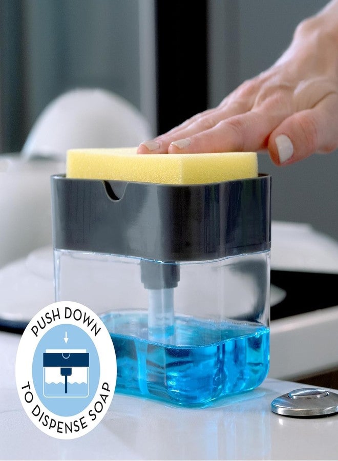Moxstar 2 -in -1 Soap Dispenser for Bathroom Accessories Dishwasher Liquid Dispenser Pump 400 ML with Sponge Holder Kitchen Sink Accessories Items(Multi Colour) (Grey S D) - Image 2