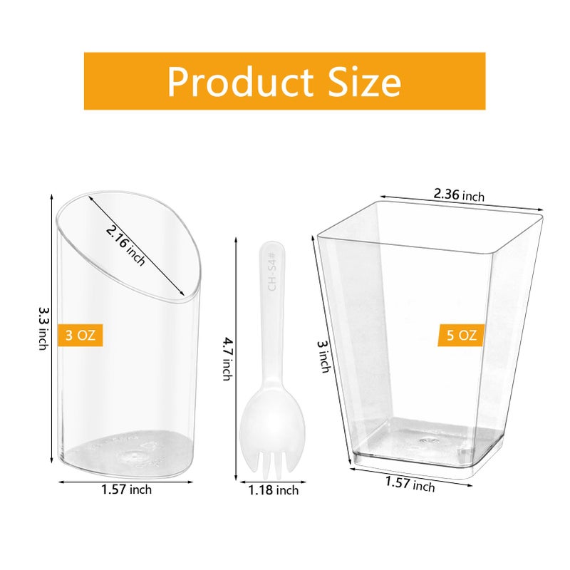 SIJDIEE 120 Pcs Plastic Dessert Cups with Spoons, 5 OZ Mini Clear Plastic Dessert Parfait Cup, Reusable Square Dessert Shot Glasses and Round Goblet for Party Ice Cream Cake Yogurt Fruit Pudding - Image 2