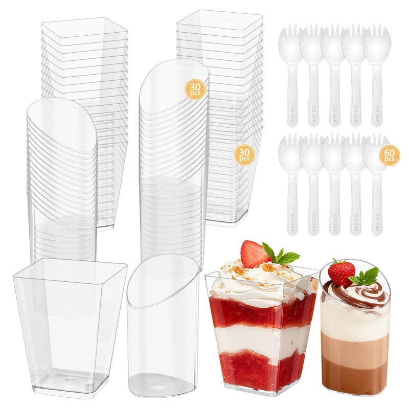 SIJDIEE 120 Pcs Plastic Dessert Cups with Spoons, 5 OZ Mini Clear Plastic Dessert Parfait Cup, Reusable Square Dessert Shot Glasses and Round Goblet for Party Ice Cream Cake Yogurt Fruit Pudding - Image 1