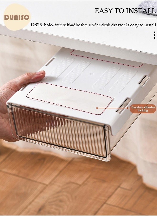 Arabest - Under Desk Drawer Organizer Storage, Self-Adhesive, Large Capacity Pop-Up Student Storage Hidden Desktop Drawer Tray, Invisible Drawer Storage Box for Office Bedroom - Image 1