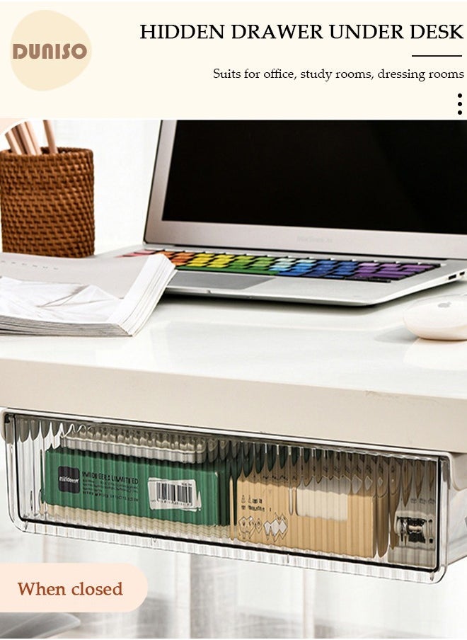 Arabest - Under Desk Drawer Organizer Storage, Self-Adhesive, Large Capacity Pop-Up Student Storage Hidden Desktop Drawer Tray, Invisible Drawer Storage Box for Office Bedroom - Image 1