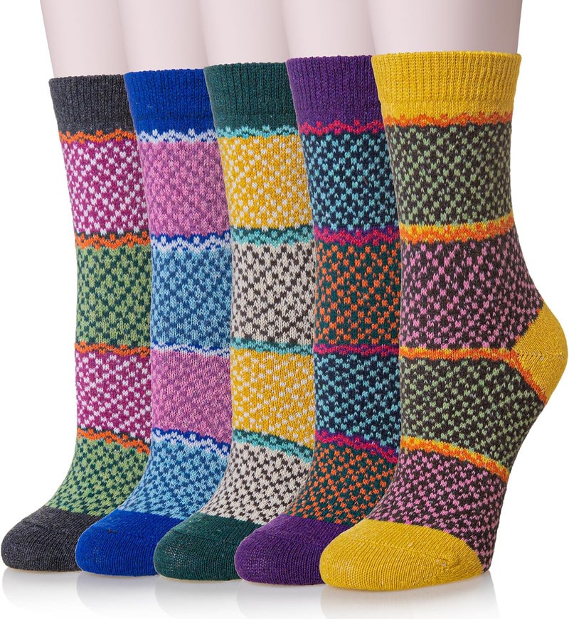 Wool Socks for Women Merino Wool Boot Hiking Thick Thermal Warm Winter Crew Cushion Cozy Work Socks 5 Pairs