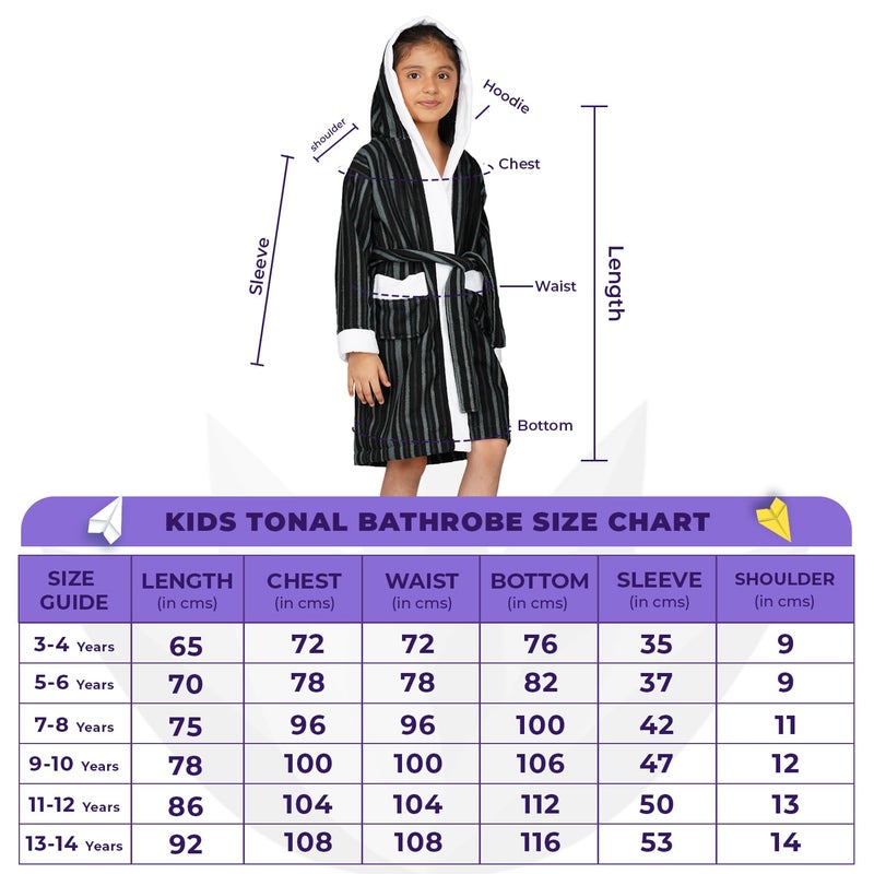 Rangoli Tonal 100% Cotton Hooded Bathrobe for Kids - Black, 9-10 Years - Image 4