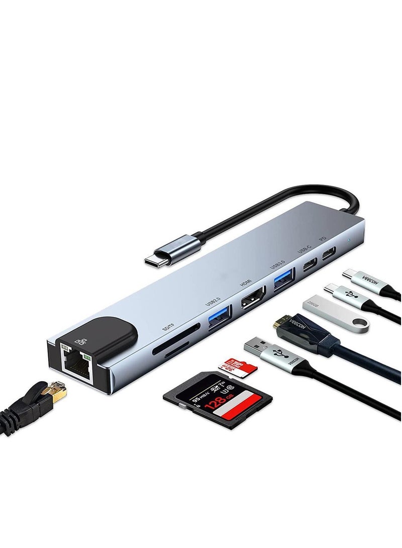 "محول متعدد 8 في 1 بمنفذ USB-C – HDMI، إيثرنت، USB 3.0، قارئ بطاقات SD/TF والمزيد" - Image 1