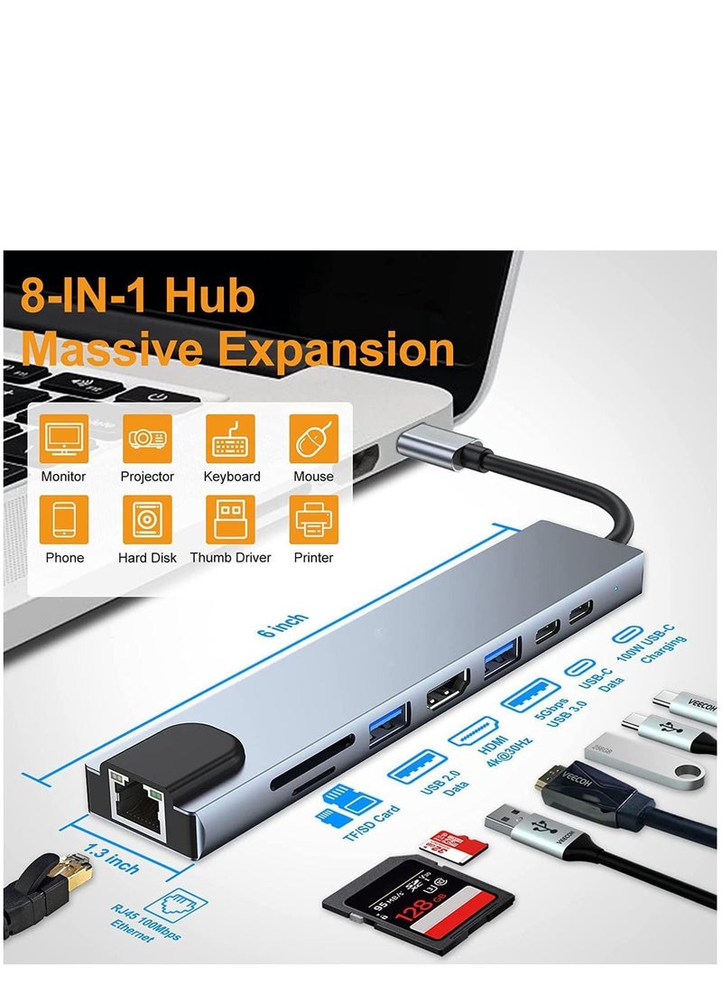 "محول متعدد 8 في 1 بمنفذ USB-C – HDMI، إيثرنت، USB 3.0، قارئ بطاقات SD/TF والمزيد" - Image 2