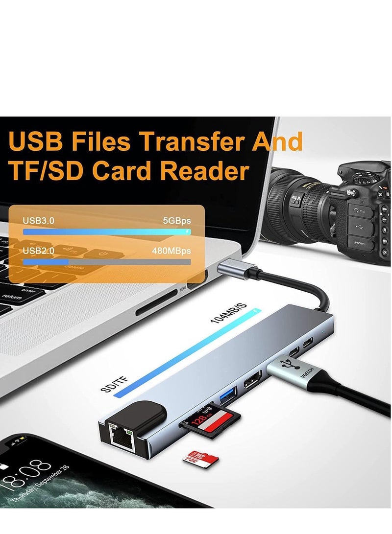 "محول متعدد 8 في 1 بمنفذ USB-C – HDMI، إيثرنت، USB 3.0، قارئ بطاقات SD/TF والمزيد" - Image 3