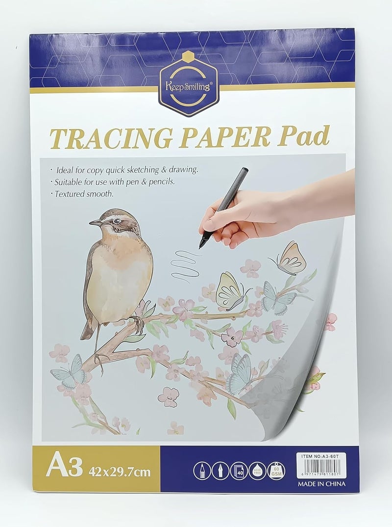 Gold Leaf GOLD LEAF A3 Tracing Paper for Drawing Light Up 40Sheets60Gm Tracing Paper Pad Translucent Paper Sketching Tracing Paper for Kids Pencil Marker Ink DIY Crafts Painting Works  - Image 1