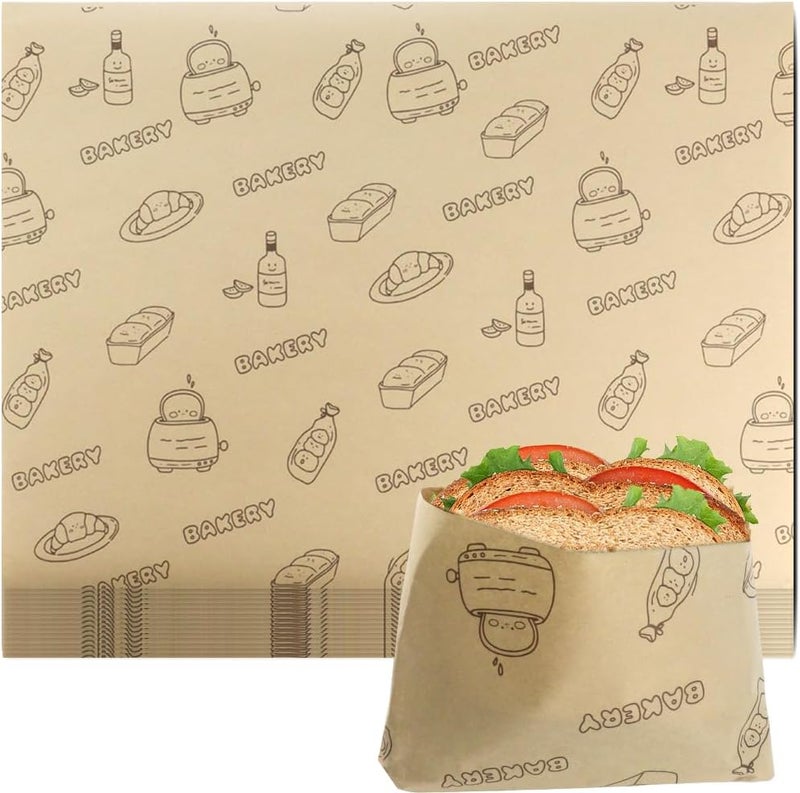 JOGILBOY 50 Pcs Sandwich Wrapping Paper Deli Wraps, Waterproof Oil-proof Picnic Basket Liners Precut Non-Stick Parchment Paper Baking Sheets for Baking, Cooking, Grilling, Air Fryer and Steaming - Image 1