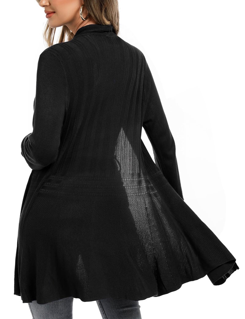 iClosam Light Weight Cardgan Women Open Front Draped Cardigan Long Sleeve Crochet Cardigan Black - Image 4