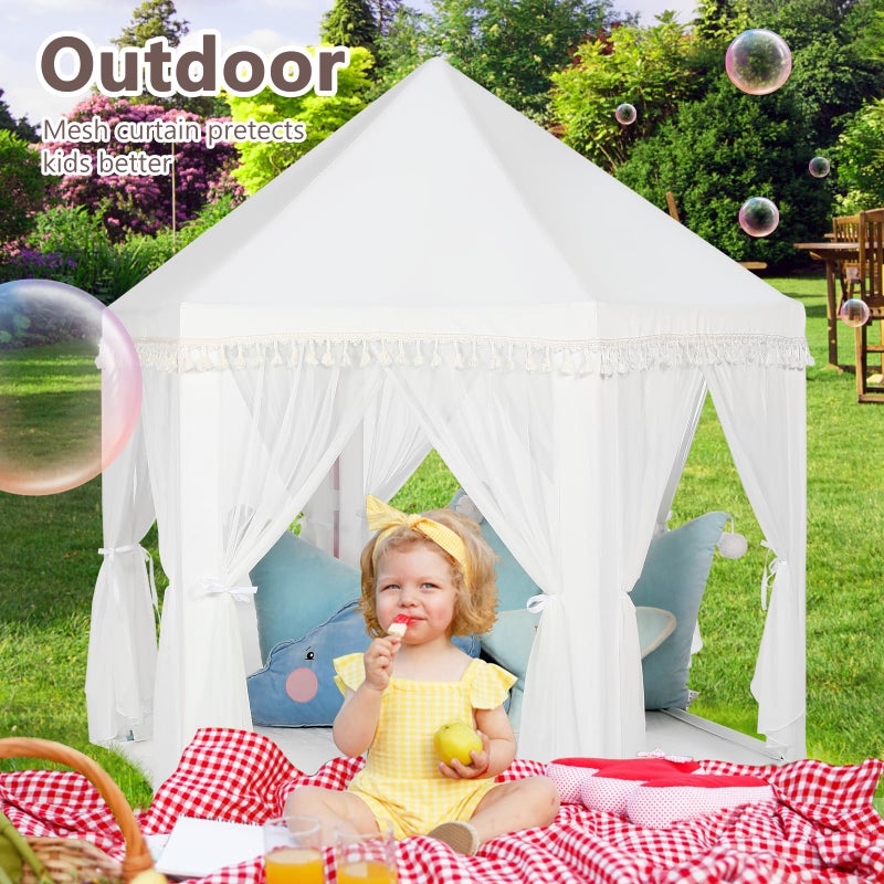 Monobeach White Princess Tent Girls Tassel Decor Large Playhouse Kids Castle Play Tent with Star Lights Toy for Children Indoor and Outdoor Games, 55'' x 53'' (White Princess Tent with Tassel) - Image 4