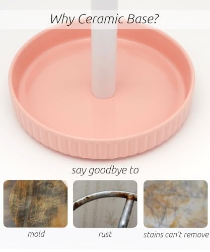 VROOMIUM Paper Towel Holder Countertop Ceramic Base EasytoClean 15 lbs 7 B x 125 H Stable Elegant and Durable Kitchen Roll Stand Cute Pink - Image 3