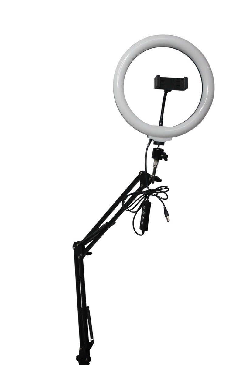 SHOPEE Overhead Video Mobile Stand, Led 10inch RGB Ring Light, 2 Way Base clamp,1/4" Ball Head for Camera, Webcams, with Mobile Bracket - Image 2