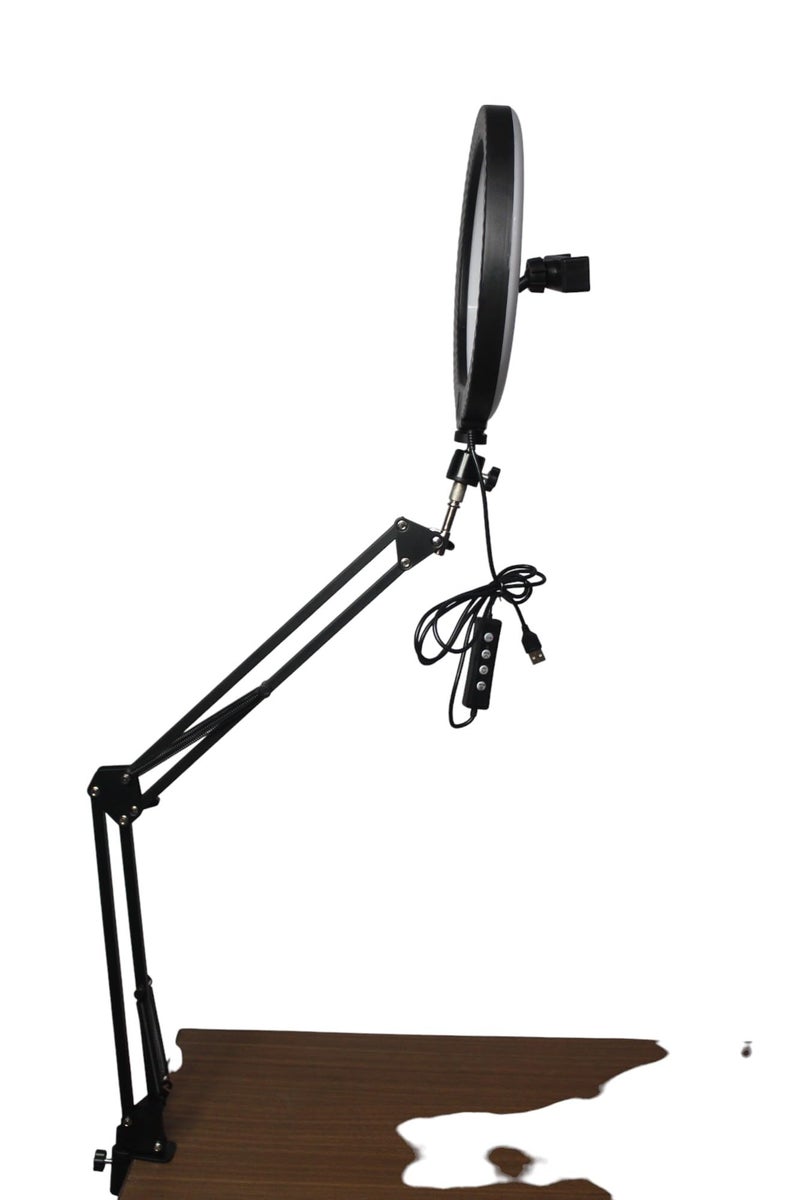 SHOPEE Overhead Video Mobile Stand, Led 10inch RGB Ring Light, 2 Way Base clamp,1/4" Ball Head for Camera, Webcams, with Mobile Bracket - Image 4