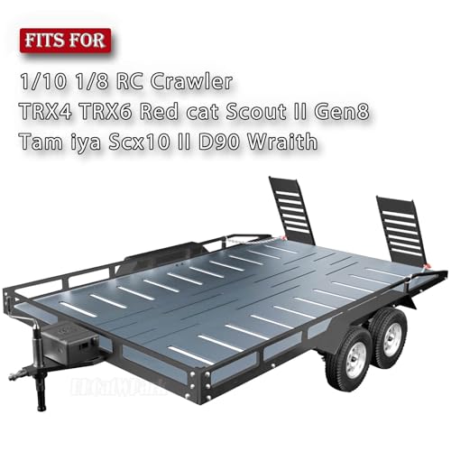 BRCatWPark RC Trailer Upgrades Part for 18 110 RC Crawler TRX4 TRX6 Red cat Scout II Gen8 Tam iya Scx10 II D90 WraithAluminum RC Trailer with Hook Coupler ReceiverTitanium - Image 5