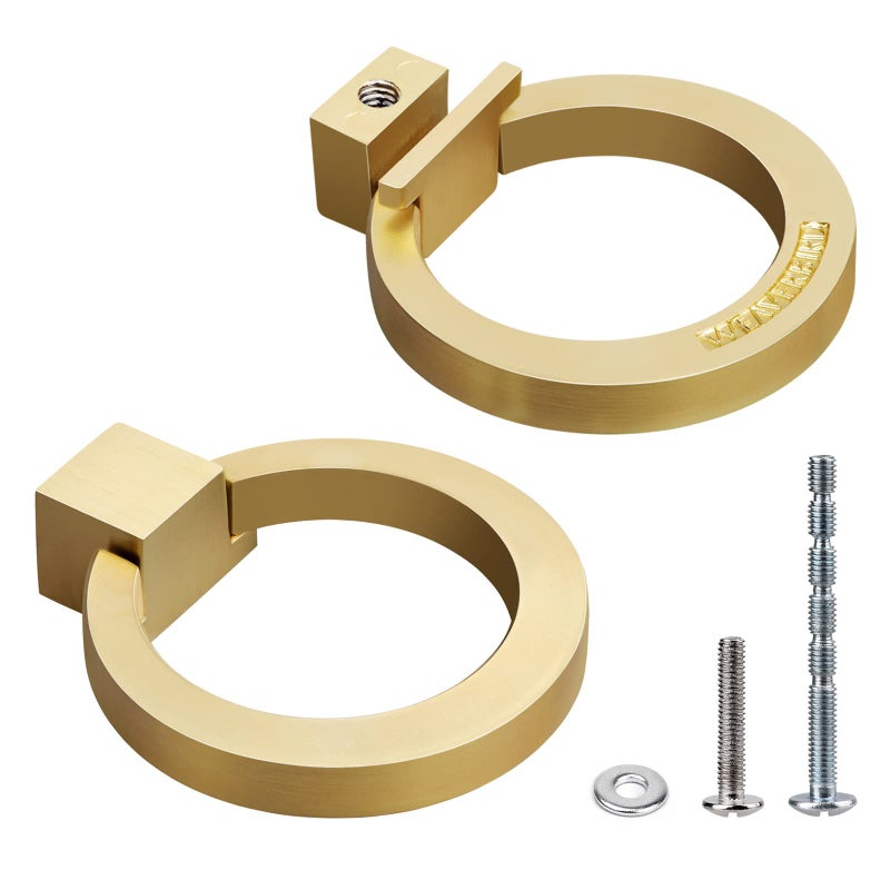 WEAVERBIRD 6Pack Brushed Gold Cabinet Ring PullsZinc Alloy Furniture Drawer Pulls Hardware Cabinet Ring Kitchen Drawer Handles RingsDrawers Jewelry Box Knobs Dressing Table Handle