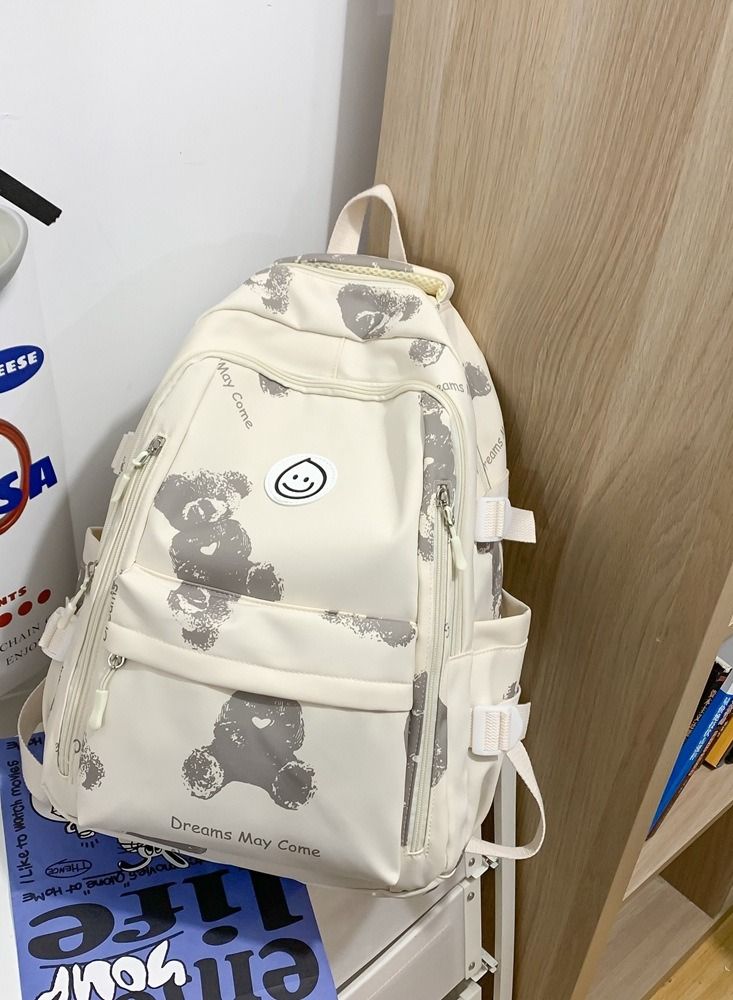 Y&D Simple Style Smiley Face Backpack With Versatile Personality Suitable For Girls/Boys/High School/High School/College Students To Travel