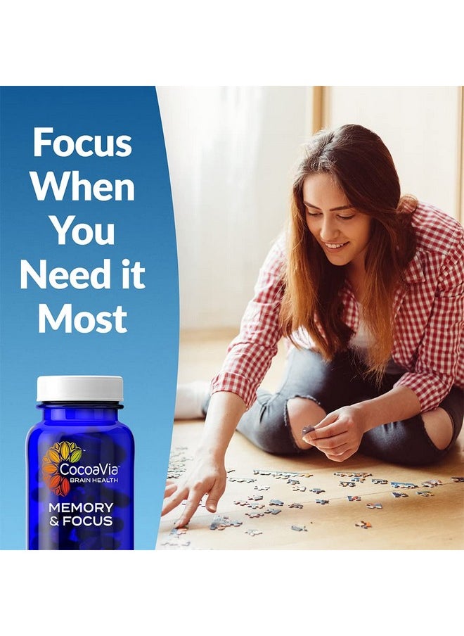 CocoaVia - Memory & Focus Brain Supplement 30 Day Cocoa Flavanol Blend Lutein Added Caffeine For Boost. Improve Cognitive Function Attention Vegan & Plant Based 30 Capsules - Image 1