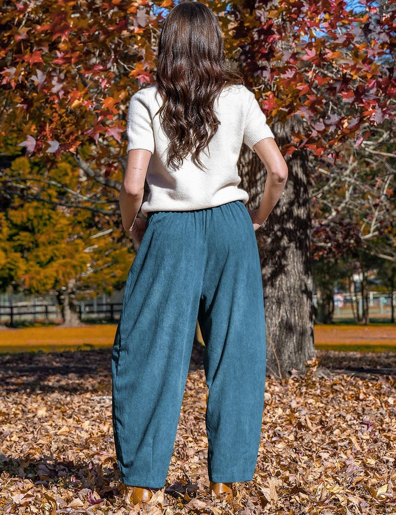 TARSE Womens Baggy Wide Leg Pants Casual Elastic Waisted Palazzo Harem Pants with Pockets Blue, L - Image 5