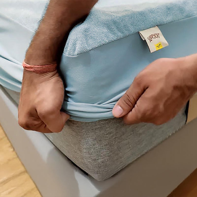 SleepyCat Waterproof Ultra Soft Mattress Protector | Cotton Feel Fitted Cover for Queen Bed | Breathable, Hypoallergenic & Durable Protection | 78x66 Inches | Blue - Image 5