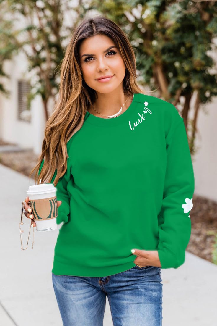 VILOVE Women St Patricks Day Sweatshirts Lucky Clover Sweater Irish Shamrock Pullover Long Sleeve Graphic Tops - Image 2