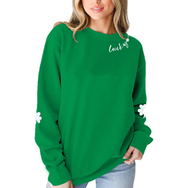 VILOVE Women St Patricks Day Sweatshirts Lucky Clover Sweater Irish Shamrock Pullover Long Sleeve Graphic Tops - Image 4