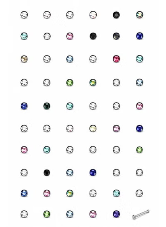 veya 60-Piece Stainless Steel Nose Stud Set with Multicolor Crystal Stones, Small Elegant Nose Piercing Jewelry for Daily Wear - Image 3