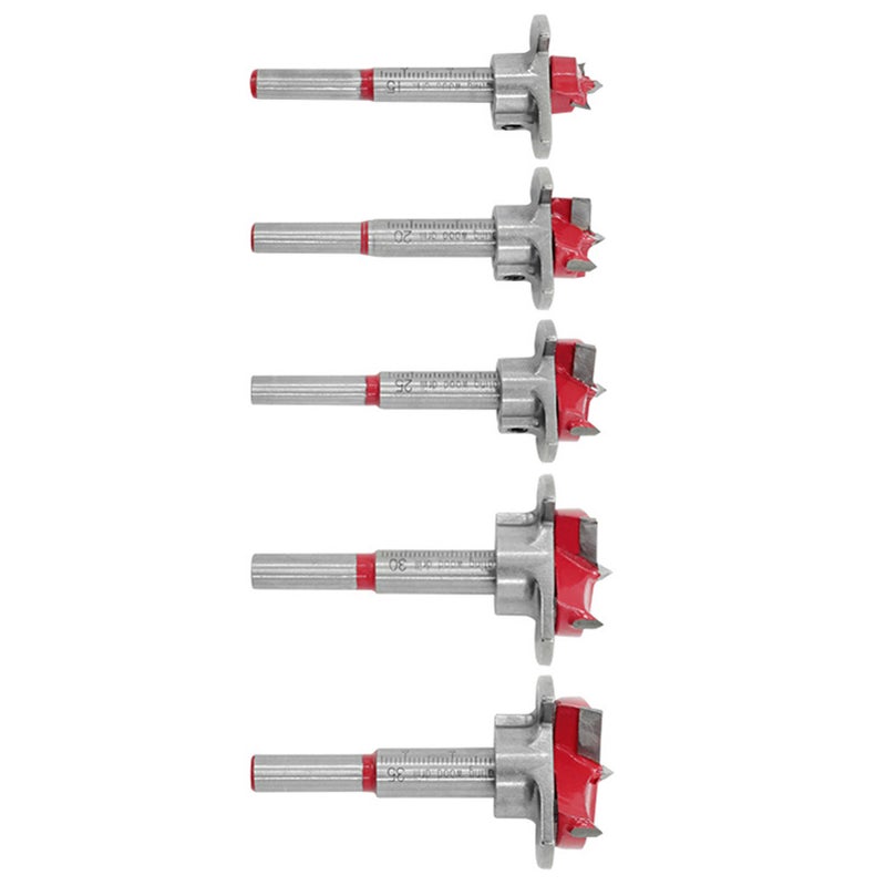 5Pcs Woodworking Hinge Hole Drilling Boring Bit 15‑35mm Adjustable Tungsten Carbide Wood Hole Saw Auger Opener - Image 1