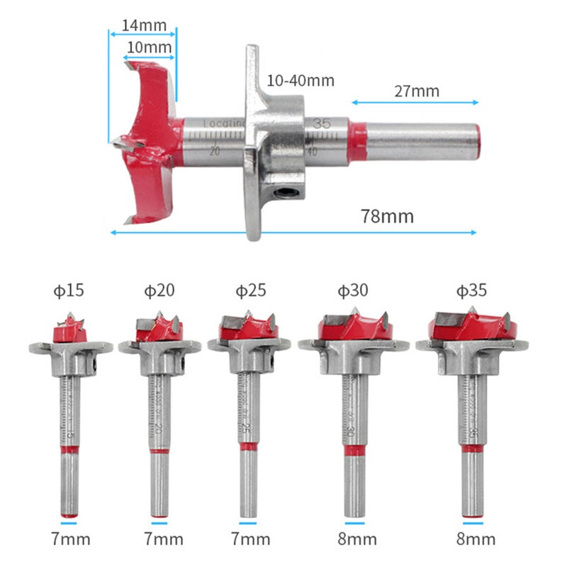 5Pcs Woodworking Hinge Hole Drilling Boring Bit 15‑35mm Adjustable Tungsten Carbide Wood Hole Saw Auger Opener - Image 3