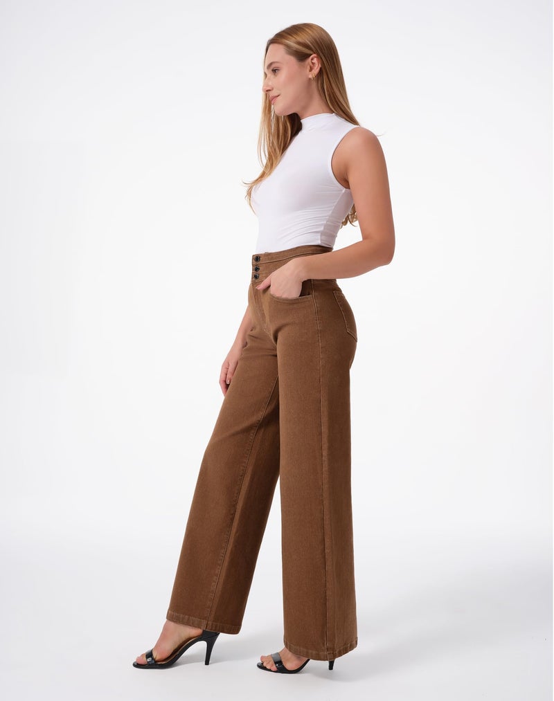 roswear Women's Wide Leg Jeans Casual High Waisted Stretch Baggy Loose Denim Pants Saddle Brown Medium - Image 2
