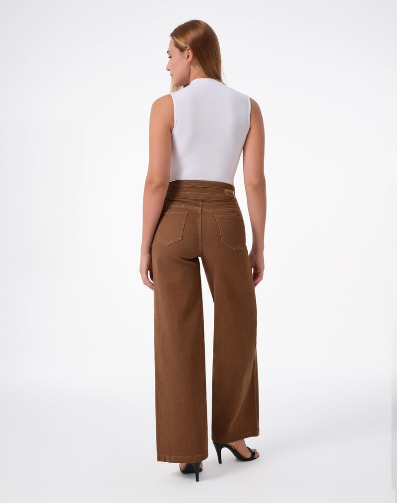 roswear Women's Wide Leg Jeans Casual High Waisted Stretch Baggy Loose Denim Pants Saddle Brown Medium - Image 3
