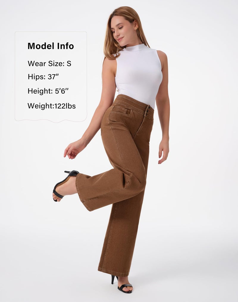 roswear Women's Wide Leg Jeans Casual High Waisted Stretch Baggy Loose Denim Pants Saddle Brown Medium - Image 4