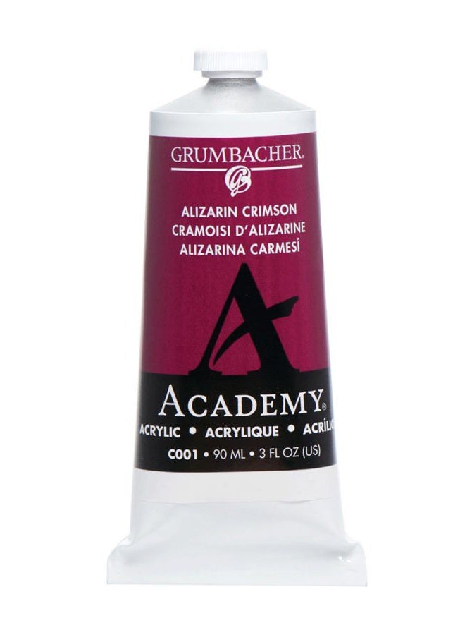 Grumbacher Academy Acrylic Paint, Gloss, 90ml/3 oz Metal Tube, Alizarin Crimson - Image 1