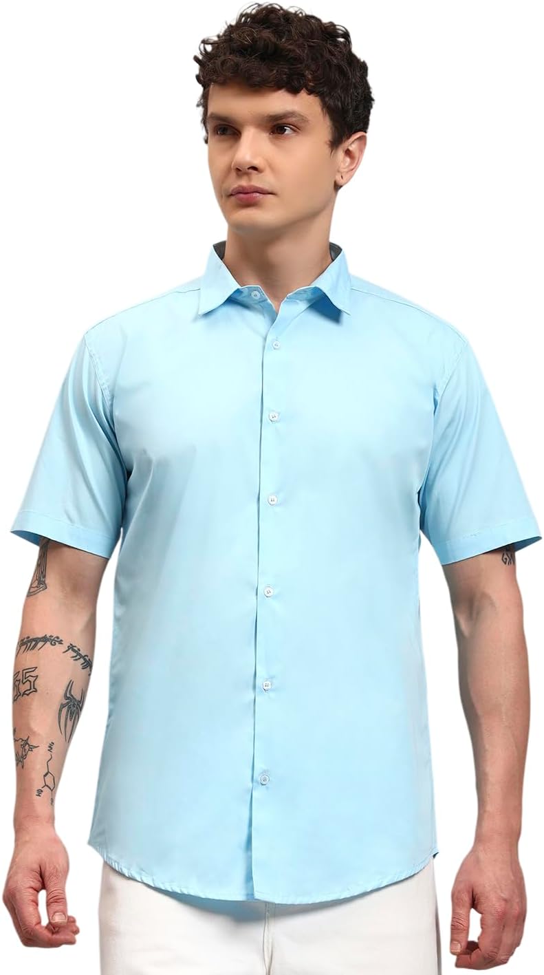 Men's Solid Slim Fit Shirt|Half Sleeve Cotton Casual Shirt with Regular Collar Shirt (S-XXL) - Image 1